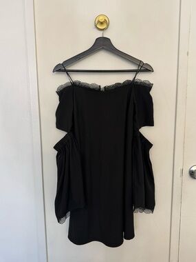 re:named Black Off-Shoulder Lace-Trim Mini Dress
